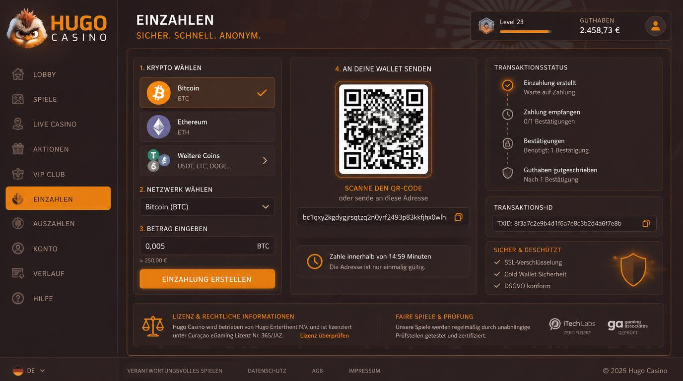 Krypto-Einzahlungen und Transaktionsdetails